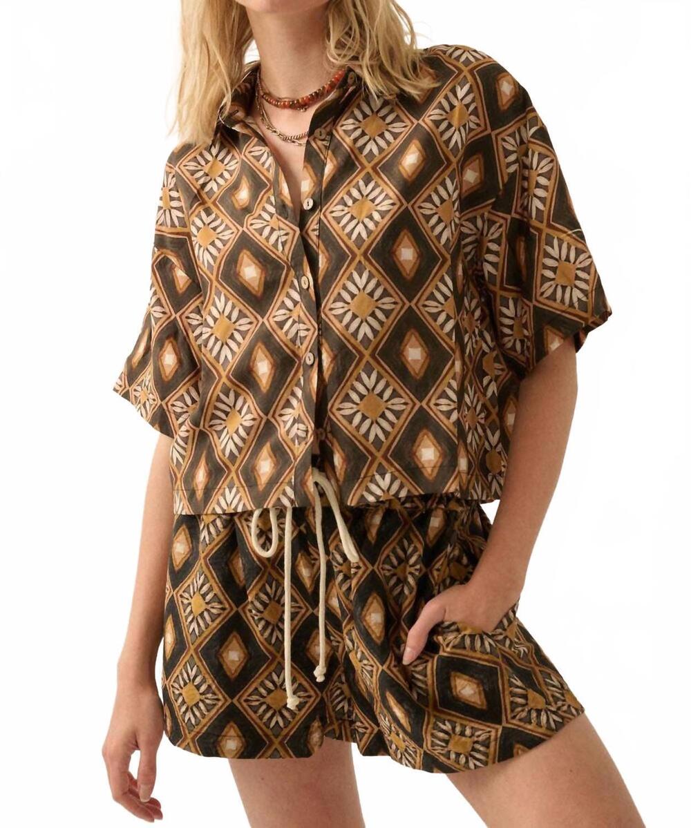 NEW PROMESA geometric floral-print shirt in black